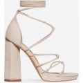 Rae Knot Detail Lace Up Platform Heel In Nude Faux Suede, Nude