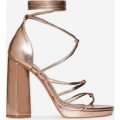 Rae Knot Detail Lace Up Platform Heel In Rose Gold Faux Leather, Rose Gold