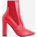 Rafael Block Heel Ankle Sock Boot In Red Faux Leather, Red
