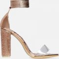 Harriet Lace Up Diamante Heel In Rose Gold Faux Leather, Rose Gold