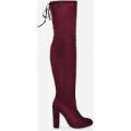 Ivy Over The Knee Long Boot In Burgundy Faux Suede, Red
