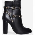 Miriam Studded Detail Ankle Boot In Black Faux Leather, Black