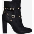 Miriam Studded Detail Ankle Boot In Black Faux Suede, Black