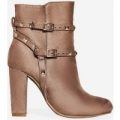Miriam Studded Detail Ankle Boot In Mocha Faux Suede, Brown
