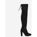 Bethany Studded Detail Long Boot In Black Faux Leather, Black