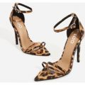 Fern Barley There Strappy Toe Post Heel In Tan Leopard Patent, Brown