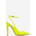 Raina Strappy Court Heel In Neon Yellow Patent, Yellow