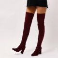 Rapture Over the Knee Boots in Burgundy Faux Suede, Red