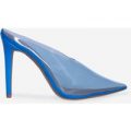 Raquel Closed Toe Perspex Mule Heel In Blue Patent, Blue