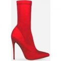 Fiona Pointed Toe Ankle Boot In Red Lycra, Red