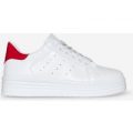 Horton Oversized Trainer With Red Heel Tab In White Faux Leather, White