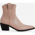 Reema Western Ankle Boot In Nude Faux Leather, Nude
