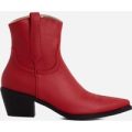 Reema Western Ankle Boot In Red Faux Leather, Red