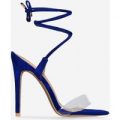 Reese Lace Up Perspex Heel In Blue Faux Suede, Blue