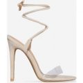 Reese Lace Up Perspex Heel In Nude Faux Suede, Nude