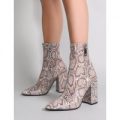 Renzo Sock Fit Ankle Boots in Snake Print, Black