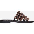 Revel Rose Gold Studded Detail Slider In Black Faux Suede, Black