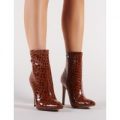 Revive Pointy Ankle Boots Croc, Tan