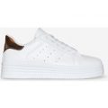 Horton Oversized Trainer With Rose Gold Heel Tab In White Faux Leather, White