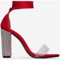 Harriet Lace Up Diamante Heel In Red Faux Suede, Red