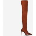 Rhea Contrast Over The Knee Boot In Tan Faux Suede, Brown