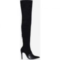 Rhea Contrast Over The Knee Boot In Black Faux Suede, Black