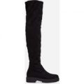 Rhi Over The Knee Long Boot In Black Faux Suede, Black