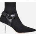 Rhian Perspex Buckle Detail Ankle Sock Boot In Black Knit, Black
