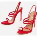 Rhia Strappy Toe Post Heel In Red Lycra, Red