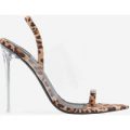 Rina Dimante Pointed Perspex Heel In Tan Leopard Print Faux Suede, Brown