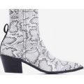 Rishi Western Ankle Boot In Grey Snake Print Faux Leather, Grey