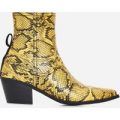 Rishi Western Ankle Boot In Yellow Snake Print Faux Leather, Yellow