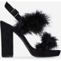 Paige Fluffy Block Heel In Black Faux Suede, Black