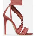 Robin Frill Detail Heel In Blush Faux Suede, Pink