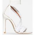 Robin Frill Detail Heel In White Faux Suede, White