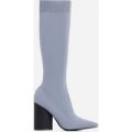 Rocco Block Heel Ankle Sock Boot In Grey Knit, Grey