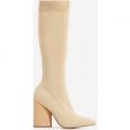 Rocco Block Heel Ankle Sock Boot In Nude Knit, Nude