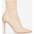 Rolo Pointed Toe Sock Boot In Nude Faux Suede, Nude