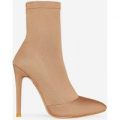 Rolo Pointed Toe Sock Boot In Nude Knit, Nude