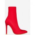 Rolo Pointed Toe Sock Boot In Red Lycra, Red