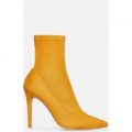Rolo Pointed Toe Sock Boot In Mustard Faux Suede, Yellow