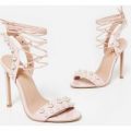 Rosa Lace Up Pearl Detail Heel In Pink Patent, Pink