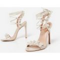 Rosa Lace Up Pearl Detail Heel In Nude Patent, Nude