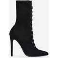 Rosetta Lace Up Ankle Boot In Black Faux Suede, Black