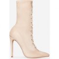 Rosetta Lace Up Ankle Boot In Nude Faux Suede, Nude