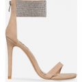 Roxette Crystal Strap Barely There Heel In Nude Faux Suede, Nude