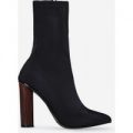 Paloma Wooden Heel Ankle Boot In Black Lycra, Black