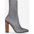 Paloma Wooden Heel Ankle Boot In Grey Faux Suede, Grey