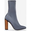 Paloma Wooden Heel Ankle Boot In Grey Lycra, Grey