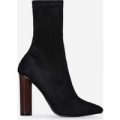 Paloma Wooden Heel Ankle Boot In Black Faux Suede, Black